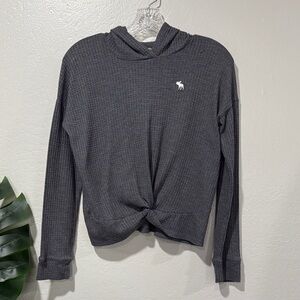 Abercrombie Kids waffle thermal Dark Gray Hoodie with tie knot front detail